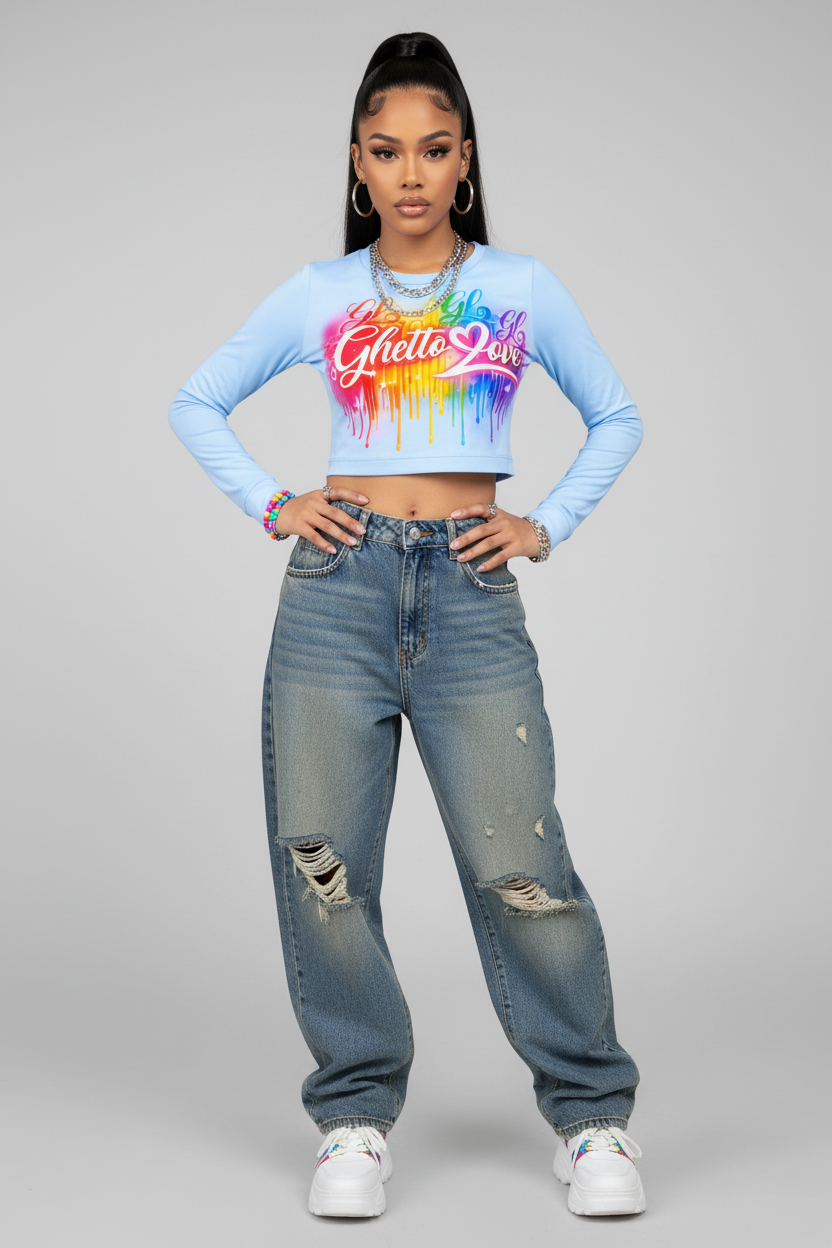 Ghetto Love Logo long sleeve crop top