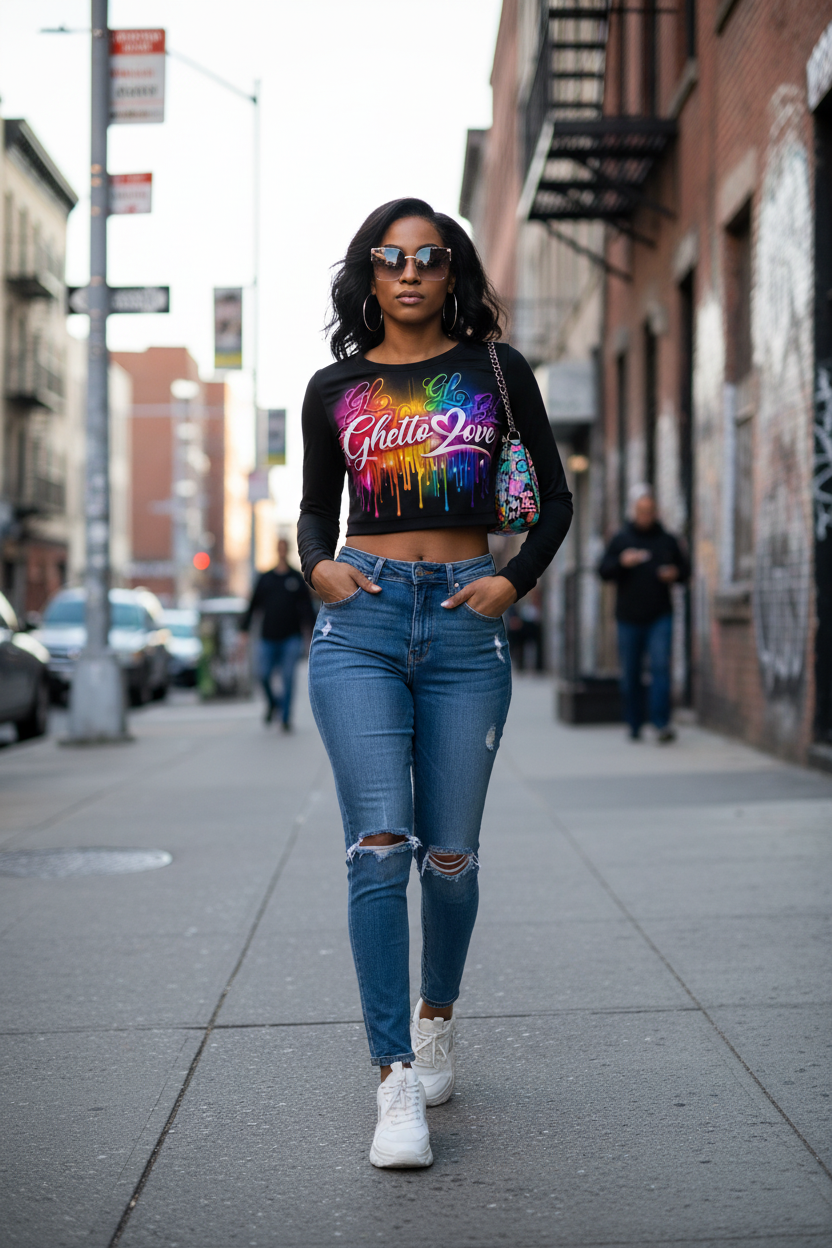 Ghetto Love Logo long sleeve crop top