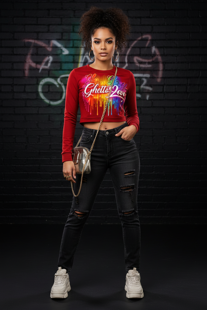 Ghetto Love Logo long sleeve crop top