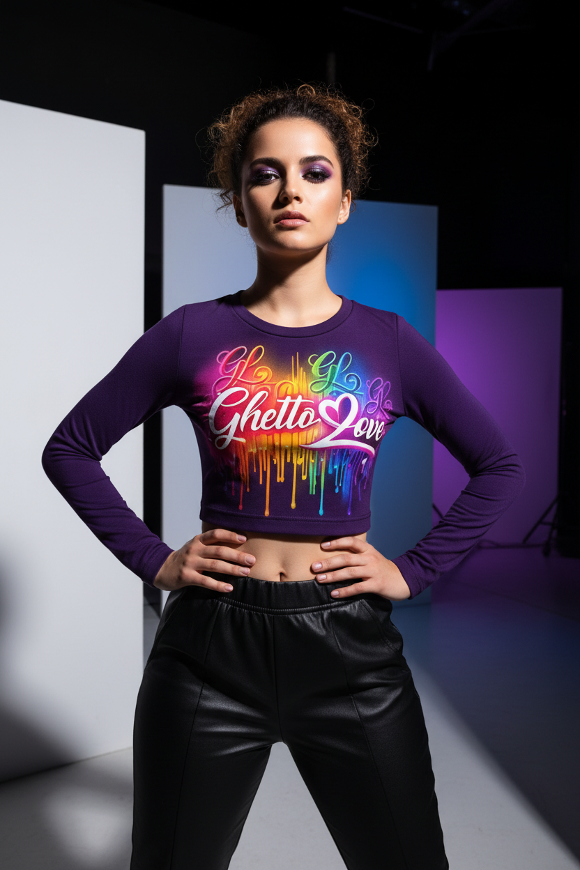 Ghetto Love Logo long sleeve crop top