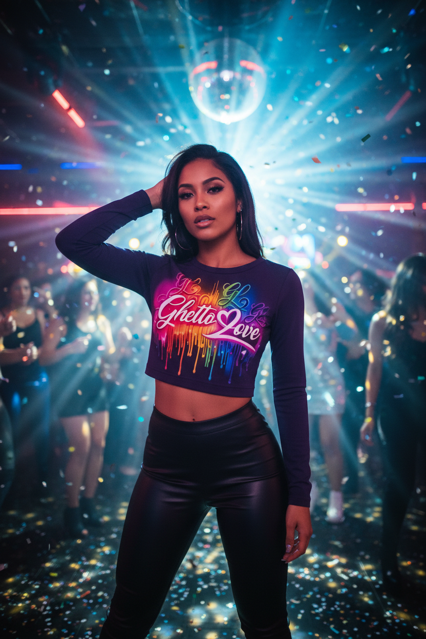 Ghetto Love Logo long sleeve crop top