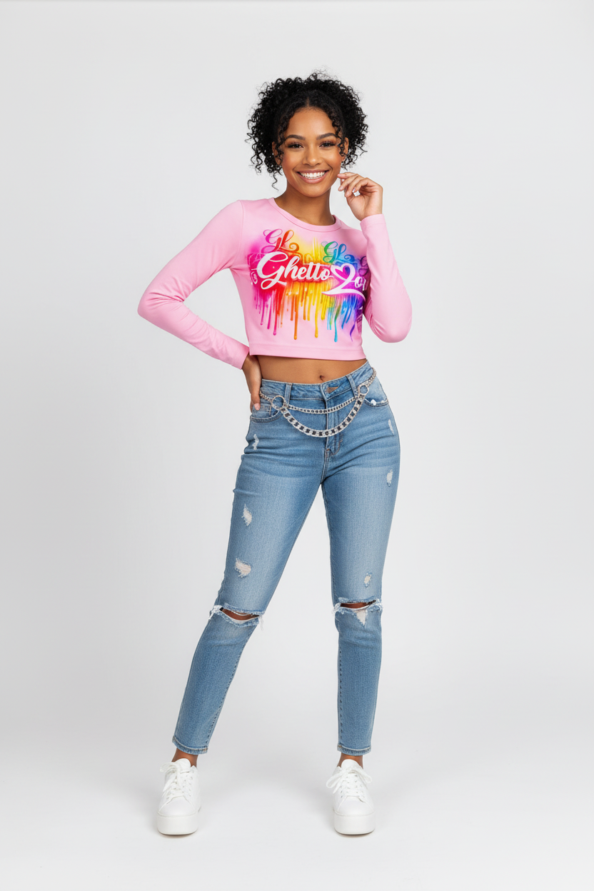 Ghetto Love Logo long sleeve crop top