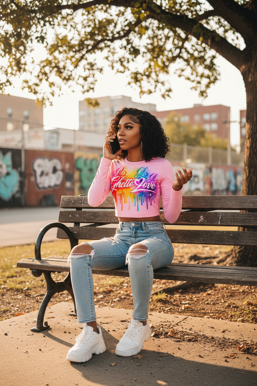 Ghetto Love Logo long sleeve crop top