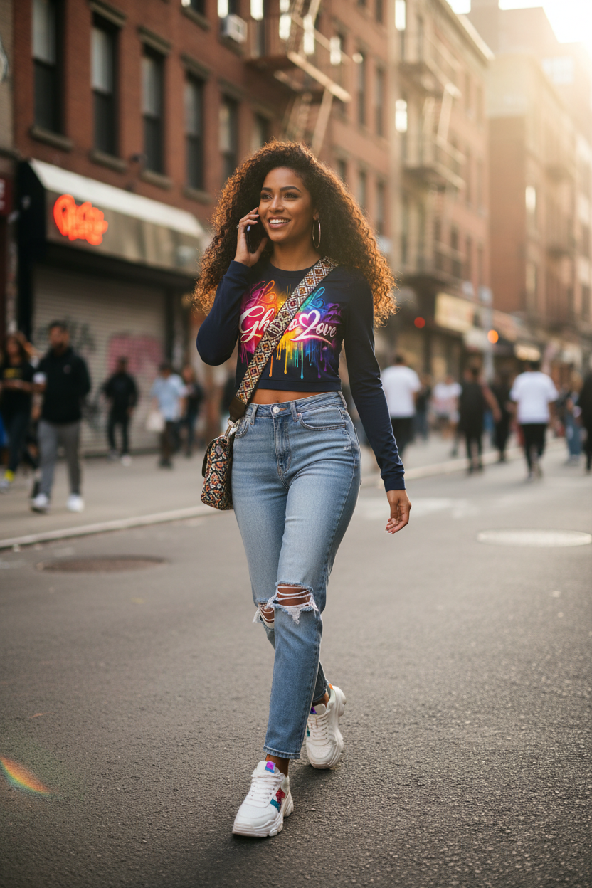 Ghetto Love Logo long sleeve crop top
